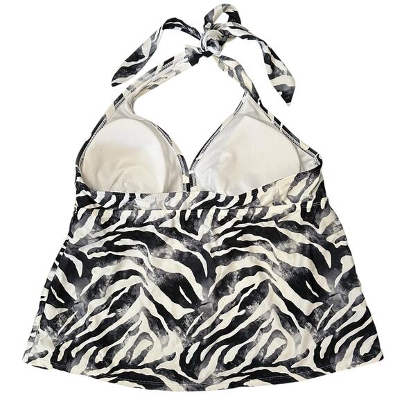 2/$15 Catalina Zebra Print Swim Set Halter Tankini Top + Skirt Swimsuit Size L - Picture 3 of 11